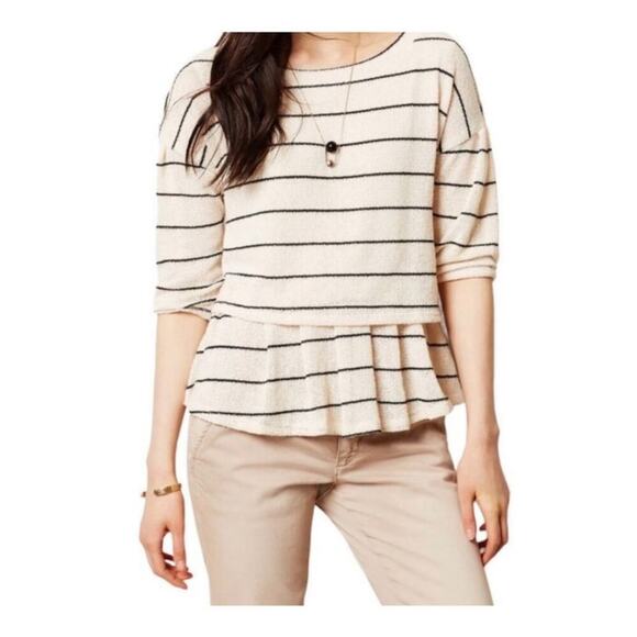 Anthropologie Postmark Cream And Black Peplum Tie Back Top Size M - Picture 1 of 11